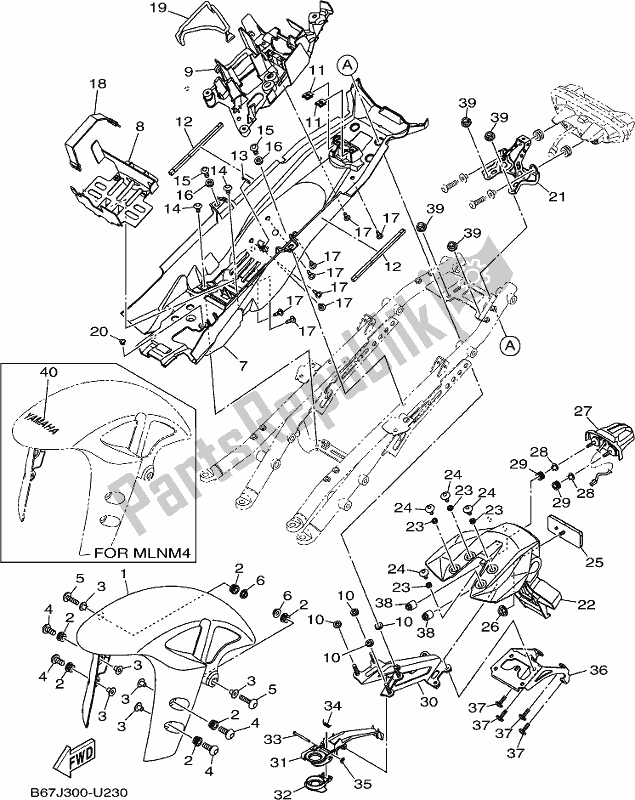 Tutte le parti per il Parafango del Yamaha MT 10 AK MTN 1000K 2019