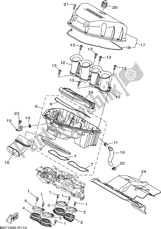 All parts for the Intake of the Yamaha MT 10 AK MTN 1000K 2019
