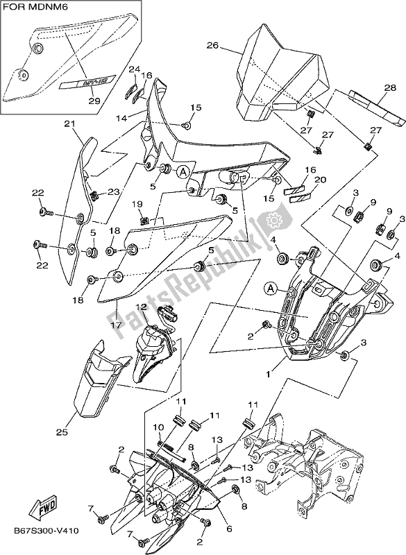 Tutte le parti per il Cowling 2 del Yamaha MT 10 AL MTN 1000 2020