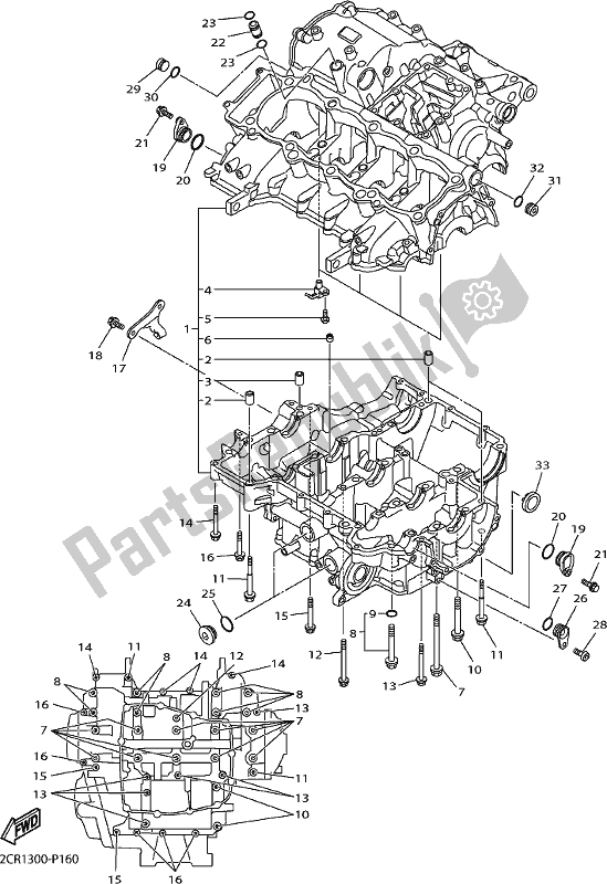 All parts for the Crankcase of the Yamaha MT 10 AL MTN 1000 2020