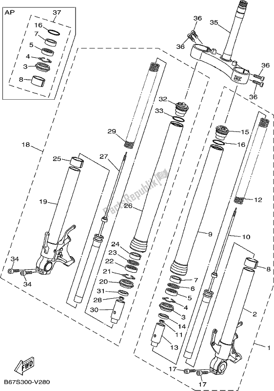 All parts for the Front Fork of the Yamaha MT 10 AL MTN 1000 2020