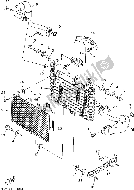 All parts for the Oil Cooler of the Yamaha MT 10 AL MTN 1000 2020