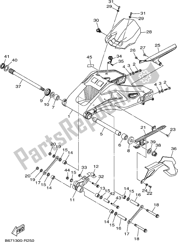 All parts for the Rear Arm of the Yamaha MT 10 AL MTN 1000 2020