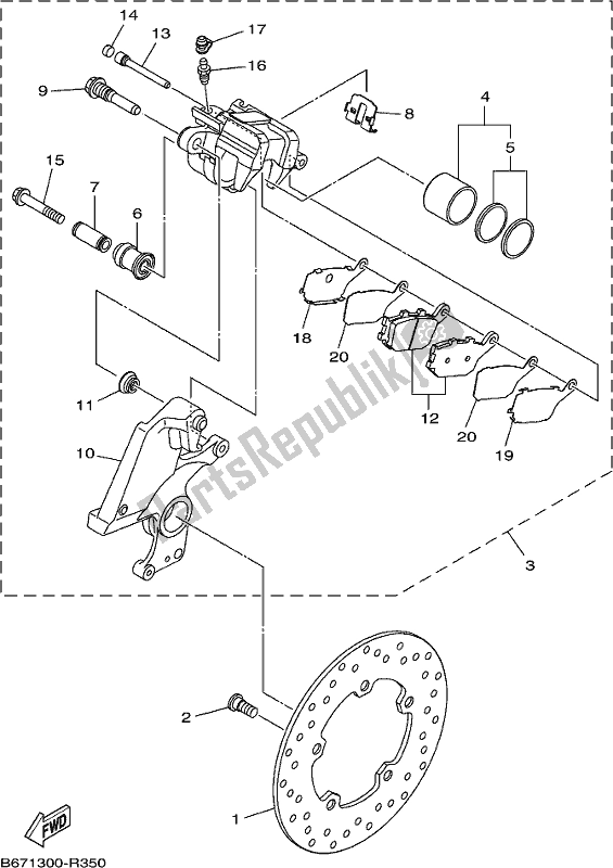 All parts for the Rear Brake Caliper of the Yamaha MT 10 AL MTN 1000 2020