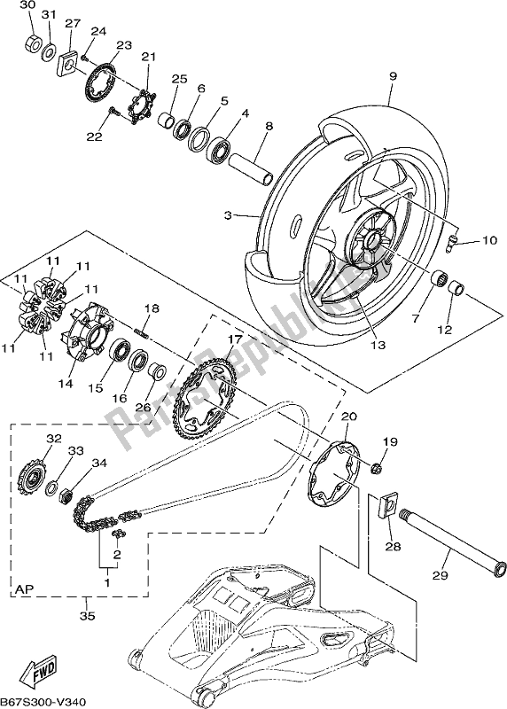 All parts for the Rear Wheel of the Yamaha MT 10 AL MTN 1000 2020