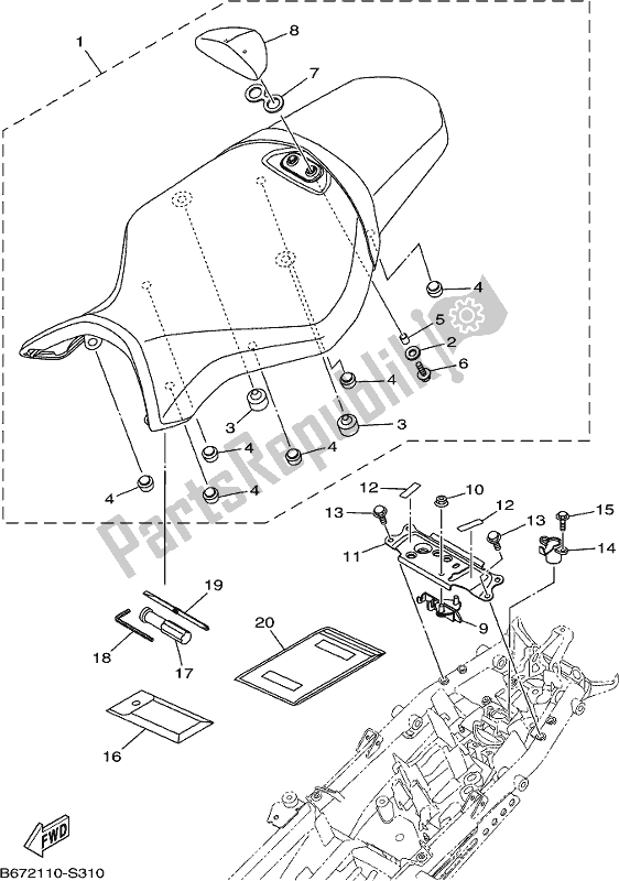 All parts for the Seat of the Yamaha MT 10 AL MTN 1000 2020