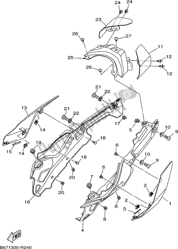 All parts for the Side Cover of the Yamaha MT 10 AL MTN 1000 2020