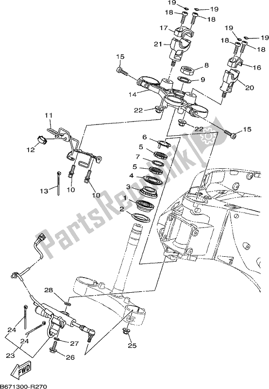 All parts for the Steering of the Yamaha MT 10 AL MTN 1000 2020