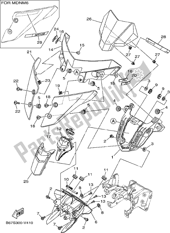 Alle onderdelen voor de Motorkap 2 van de Yamaha MT 10 AL MTN 1000 2020