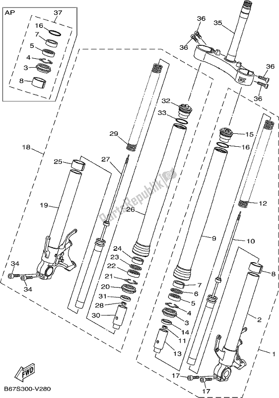 Tutte le parti per il Forcella Anteriore del Yamaha MT 10 AL MTN 1000 2020