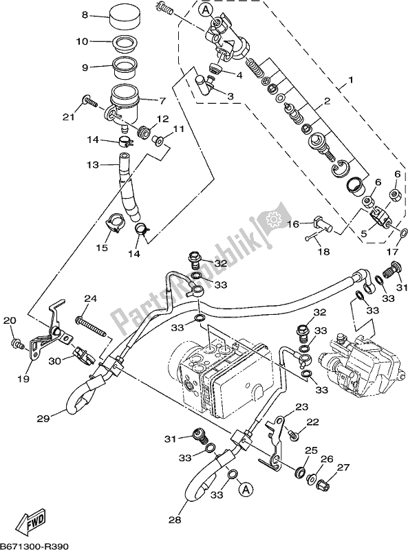 All parts for the Rear Master Cylinder of the Yamaha MT 10 AL MTN 1000 2020