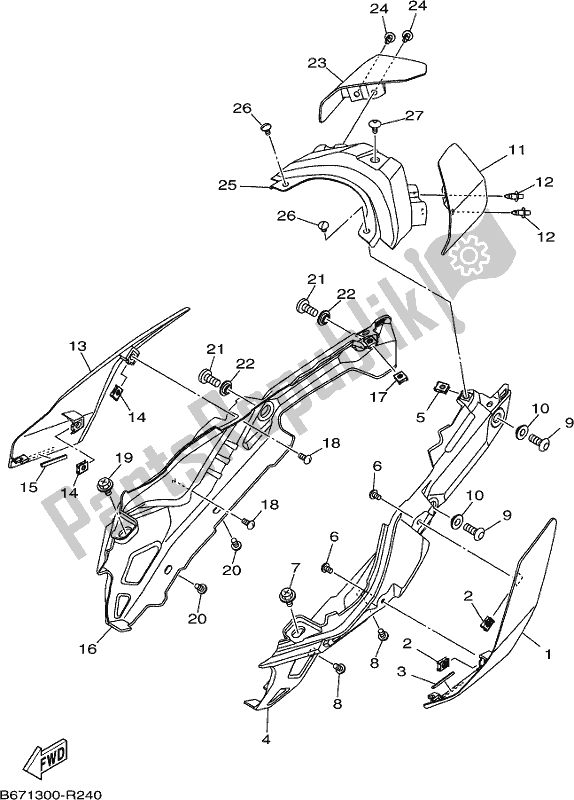 All parts for the Side Cover of the Yamaha MT 10 AL MTN 1000 2020