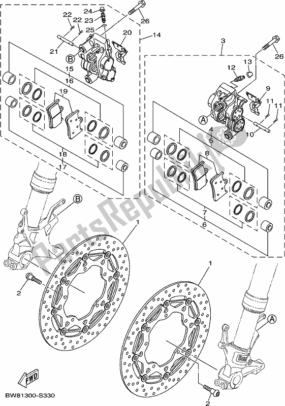 Alle onderdelen voor de Remklauw Voor van de Yamaha MT 10 Asph MTN 1000 DH 2017