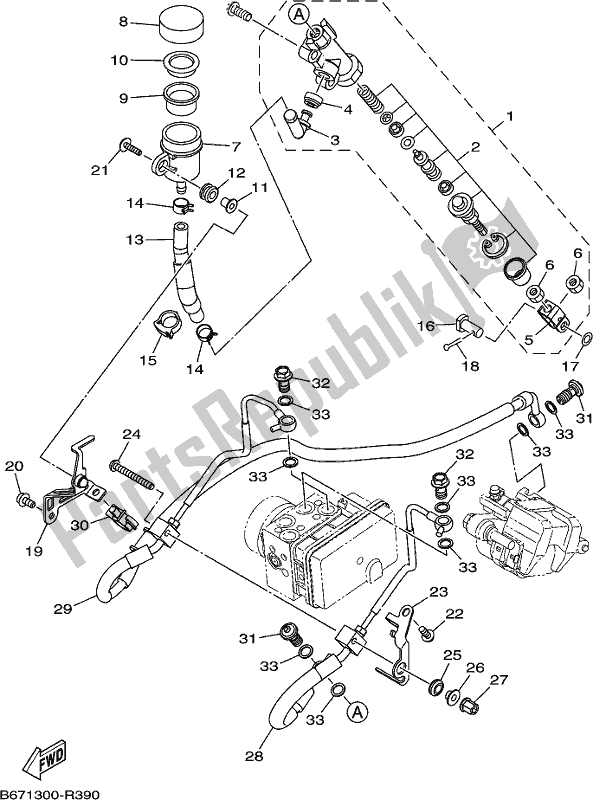 Alle onderdelen voor de Achterste Hoofdcilinder van de Yamaha MT 10 Asph MTN 1000 DH 2017