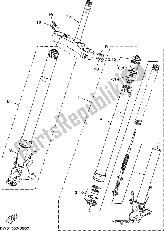 All parts for the Front Fork of the Yamaha MT 10 Aspj MTN 1000 DJ 2018