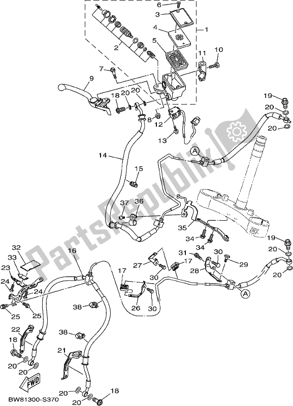 All parts for the Front Master Cylinder of the Yamaha MT 10 Aspj MTN 1000 DJ 2018