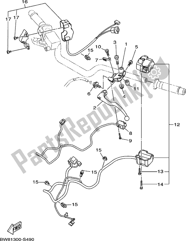 All parts for the Handle Switch & Lever of the Yamaha MT 10 Aspj MTN 1000 DJ 2018