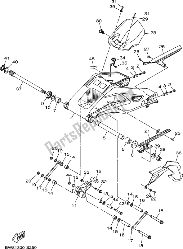 All parts for the Rear Arm of the Yamaha MT 10 Aspj MTN 1000 DJ 2018