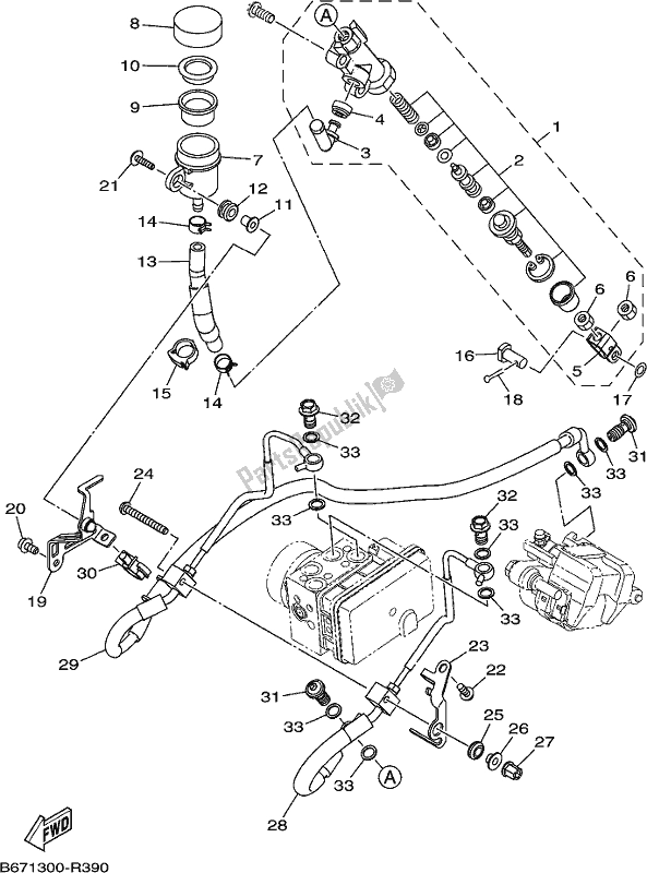 All parts for the Rear Master Cylinder of the Yamaha MT 10 Aspj MTN 1000 DJ 2018