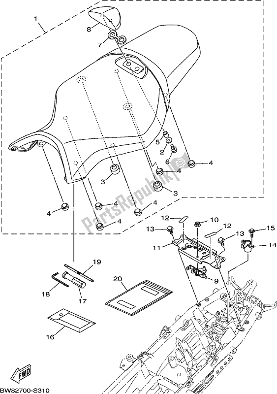 All parts for the Seat of the Yamaha MT 10 Aspj MTN 1000 DJ 2018 All parts for the Seat of the Yamaha MT 10 Aspj MTN 1000 DJ 2018