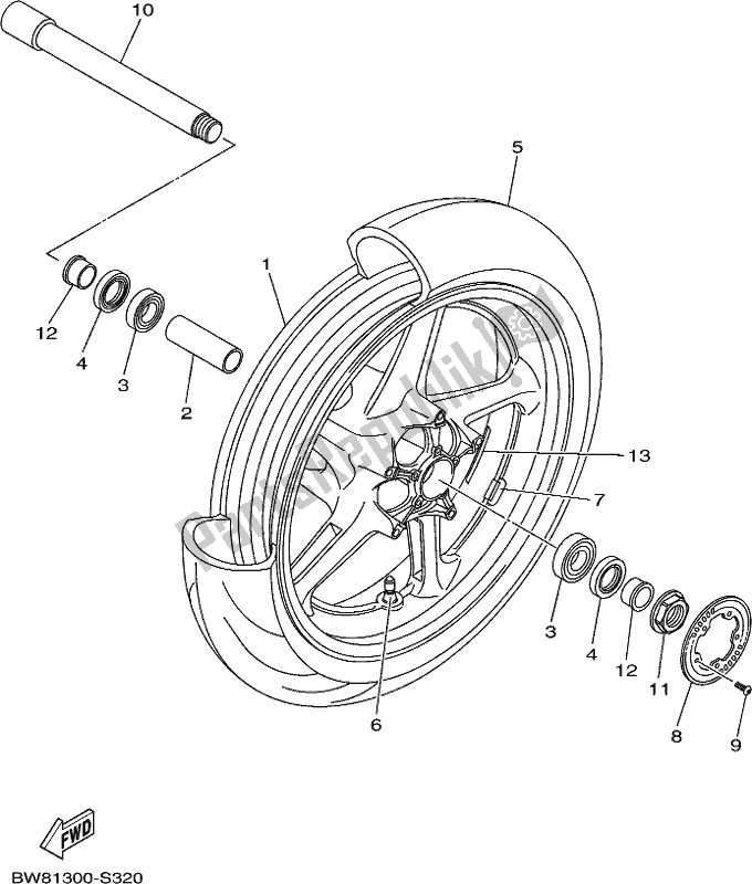 All parts for the Front Wheel of the Yamaha MT 10 Aspj MTN 1000J 2018