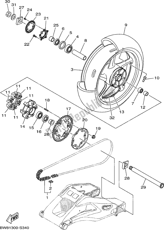 Toutes les pièces pour le Roue Arrière du Yamaha MT 10 Aspj MTN 1000J 2018