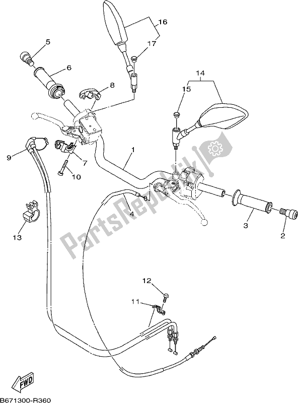 Todas as partes de Manivela E Cabo De Direção do Yamaha MT 10 Aspj MTN 1000J 2018
