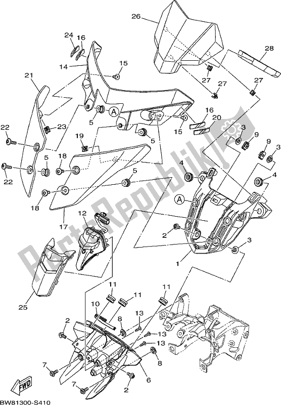 All parts for the Cowling 2 of the Yamaha MT 10 Aspj MTN 1000J 2018