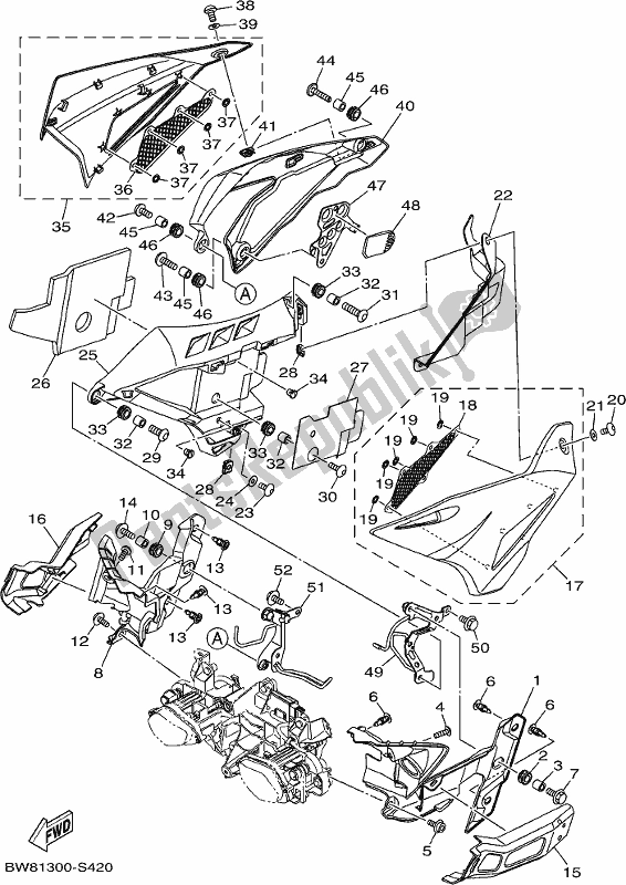 Tutte le parti per il Cowling 3 del Yamaha MT 10 Aspj MTN 1000J 2018