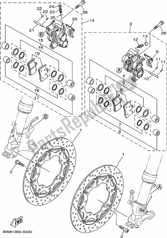 Wszystkie części do Zacisk Hamulca Przedniego Yamaha MT 10 Aspj MTN 1000J 2018