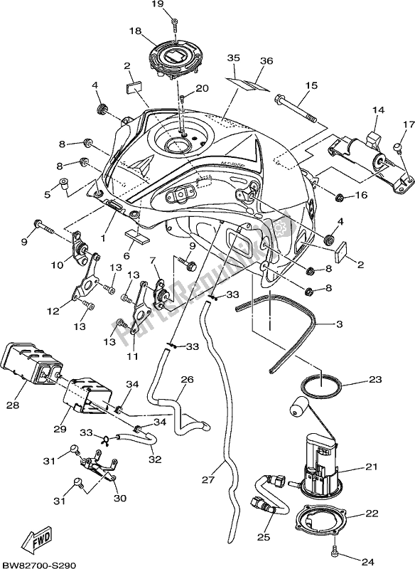 All parts for the Fuel Tank of the Yamaha MT 10 Aspj MTN 1000J 2018