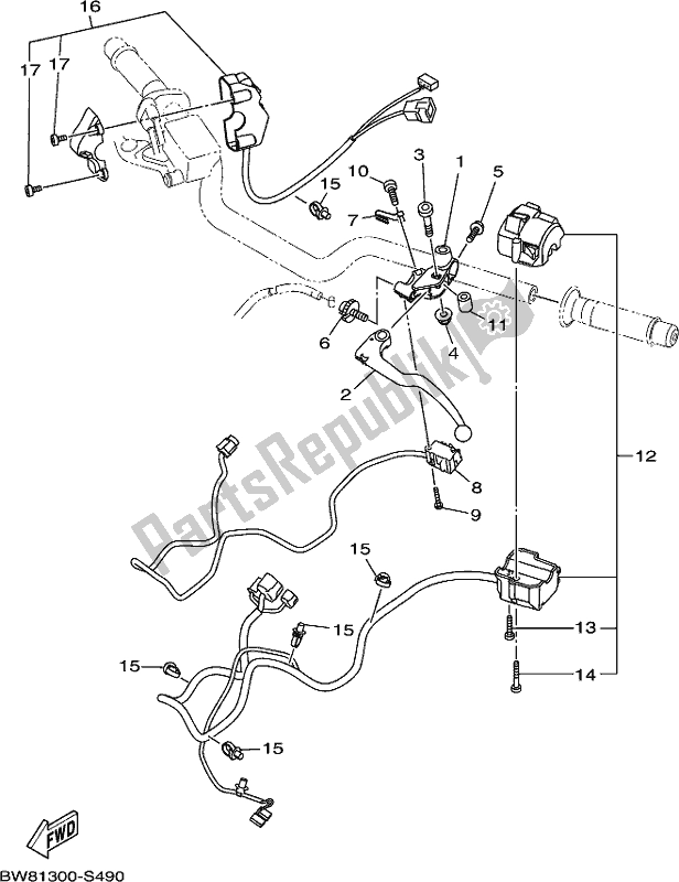 Alle onderdelen voor de Handvat Schakelaar & Hendel van de Yamaha MT 10 Aspj MTN 1000J 2018