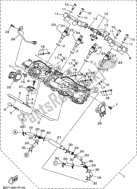 All parts for the Intake 2 of the Yamaha MT 10 Aspj MTN 1000J 2018 All parts for the Intake 2 of the Yamaha MT 10 Aspj MTN 1000J 2018