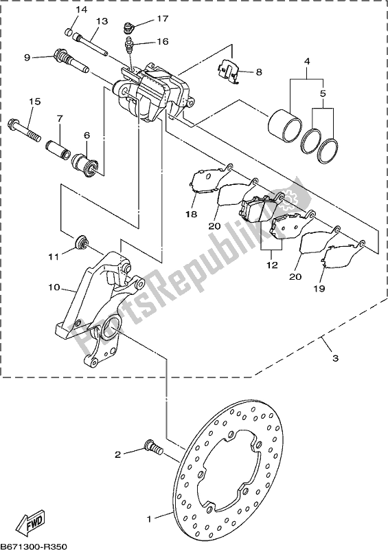 All parts for the Rear Brake Caliper of the Yamaha MT 10 Aspj MTN 1000J 2018