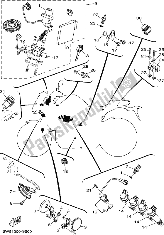 All parts for the Electrical 1 of the Yamaha MT 10 Aspk MTN 1000 DK 2019