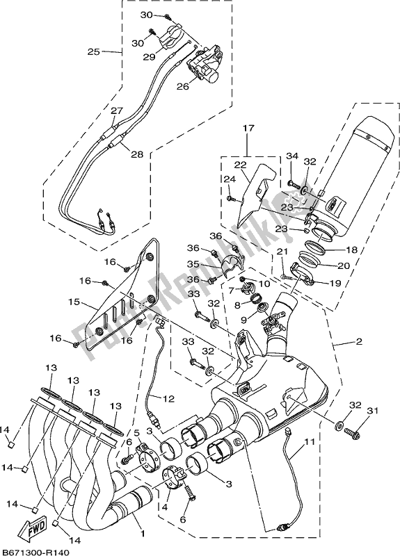 All parts for the Exhaust of the Yamaha MT 10 Aspk MTN 1000 DK 2019