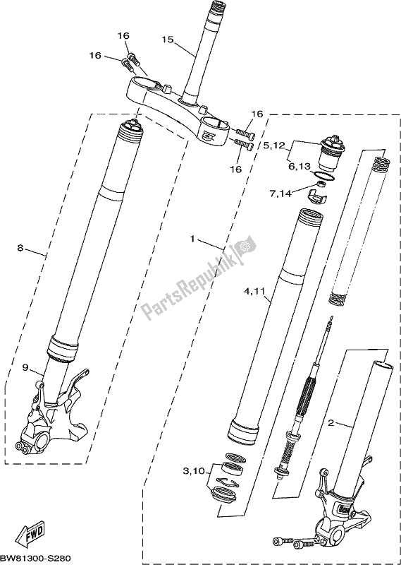 All parts for the Front Fork of the Yamaha MT 10 Aspk MTN 1000 DK 2019