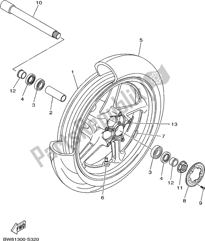 All parts for the Front Wheel of the Yamaha MT 10 Aspk MTN 1000 DK 2019