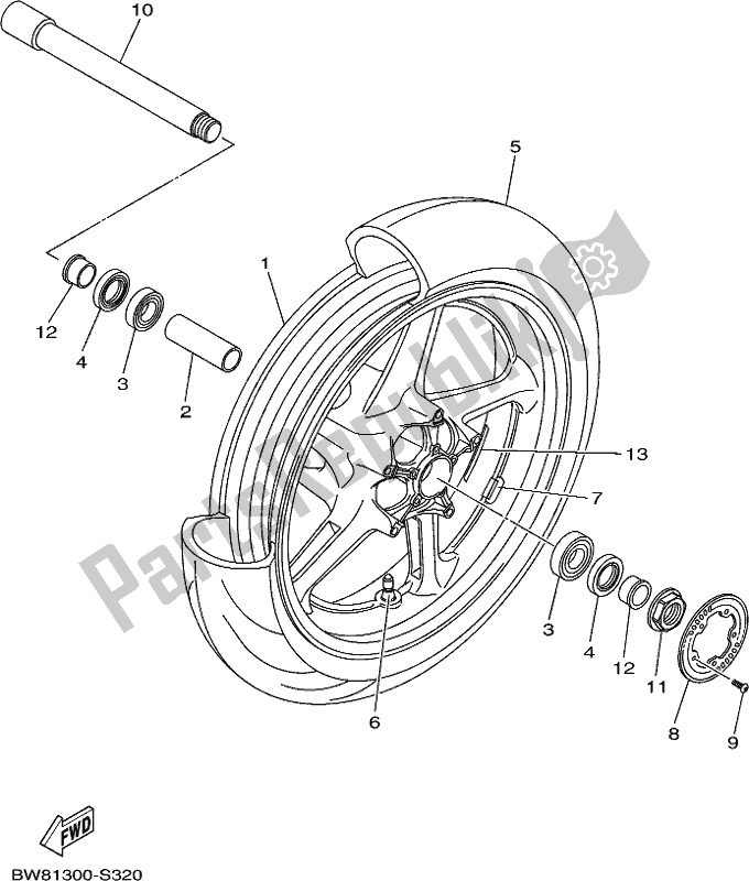 Alle onderdelen voor de Voorwiel van de Yamaha MT 10 Aspk MTN 1000 DK 2019