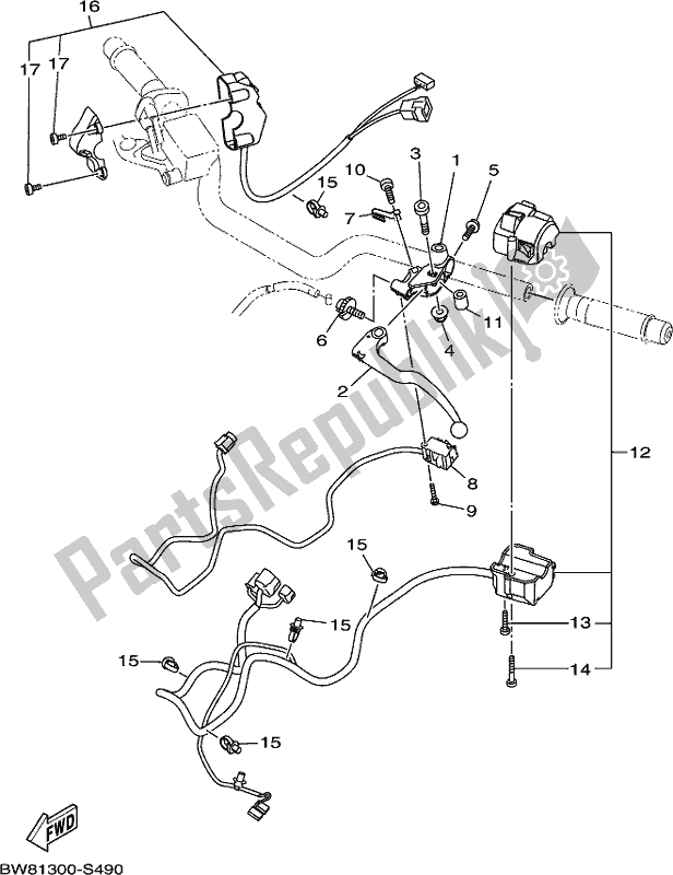 All parts for the Handle Switch & Lever of the Yamaha MT 10 Aspk MTN 1000 DK 2019