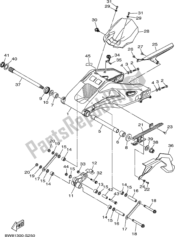 All parts for the Rear Arm of the Yamaha MT 10 Aspk MTN 1000 DK 2019