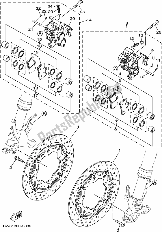 Wszystkie części do Zacisk Hamulca Przedniego Yamaha MT 10 Aspl MTN 1000 DL 2020