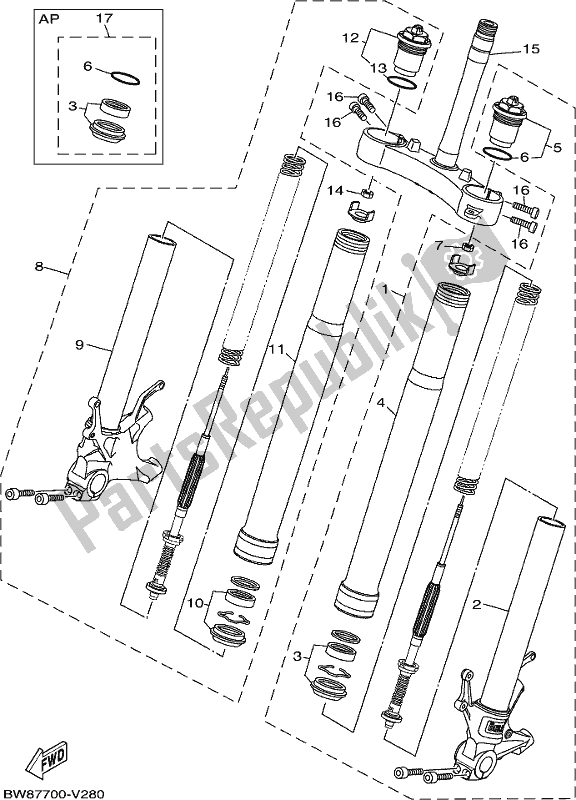 Toutes les pièces pour le Fourche Avant du Yamaha MT 10 Aspl MTN 1000 DL 2020