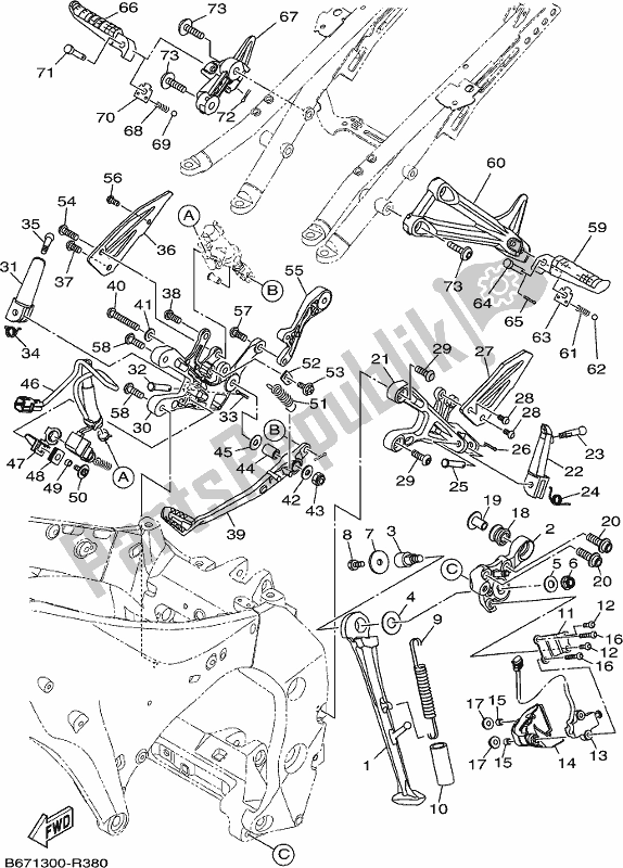 All parts for the Stand & Footrest of the Yamaha MT 10 Aspl MTN 1000 DL 2020