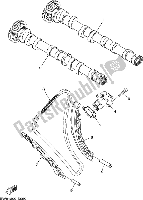 Alle onderdelen voor de Nokkenas & Ketting van de Yamaha MT 10 Aspm MTN 1000 DM 2021