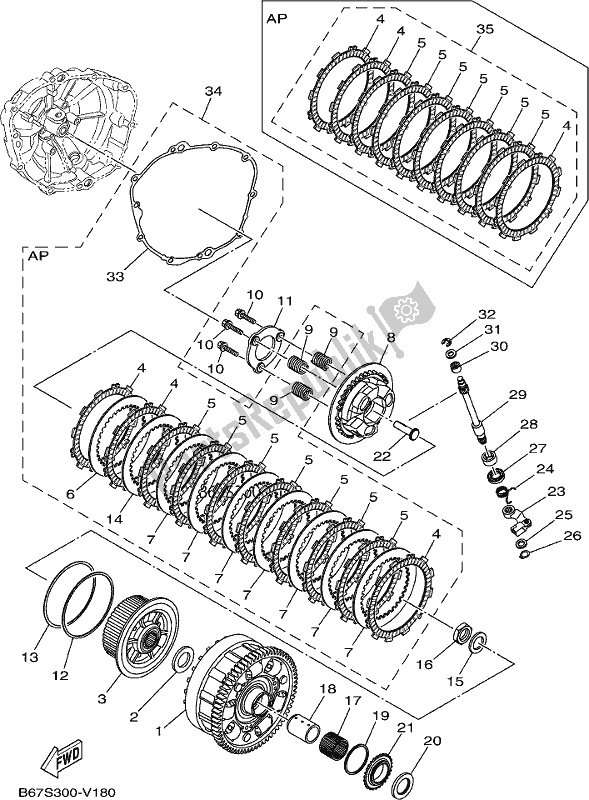 Alle onderdelen voor de Koppeling van de Yamaha MT 10 Aspm MTN 1000 DM 2021