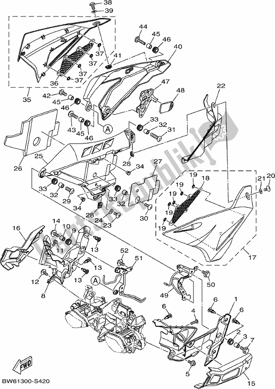 Alle onderdelen voor de Motorkap 3 van de Yamaha MT 10 Aspm MTN 1000 DM 2021