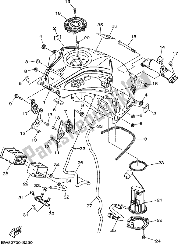 All parts for the Fuel Tank of the Yamaha MT 10 Aspm MTN 1000 DM 2021