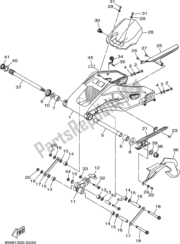 Alle onderdelen voor de Achterste Arm van de Yamaha MT 10 Aspm MTN 1000 DM 2021