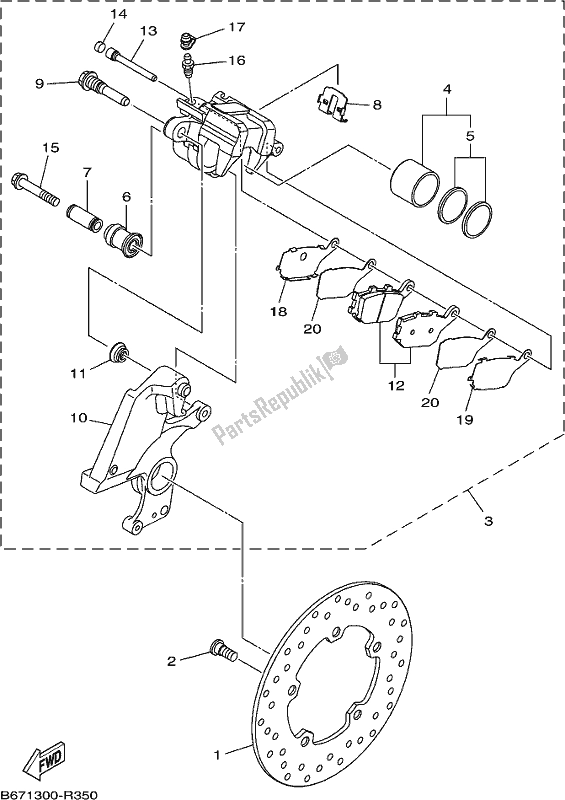 All parts for the Rear Brake Caliper of the Yamaha MT 10 Aspm MTN 1000 DM 2021